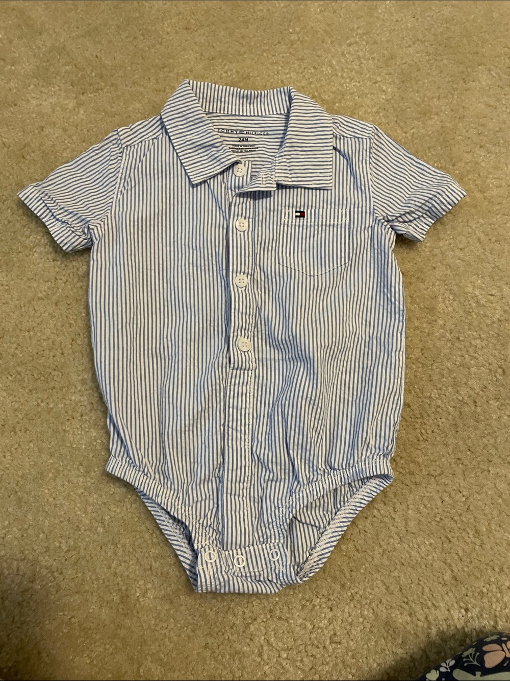 Tommy Hilfiger Light Blue & White Striped Polo Bodysuit